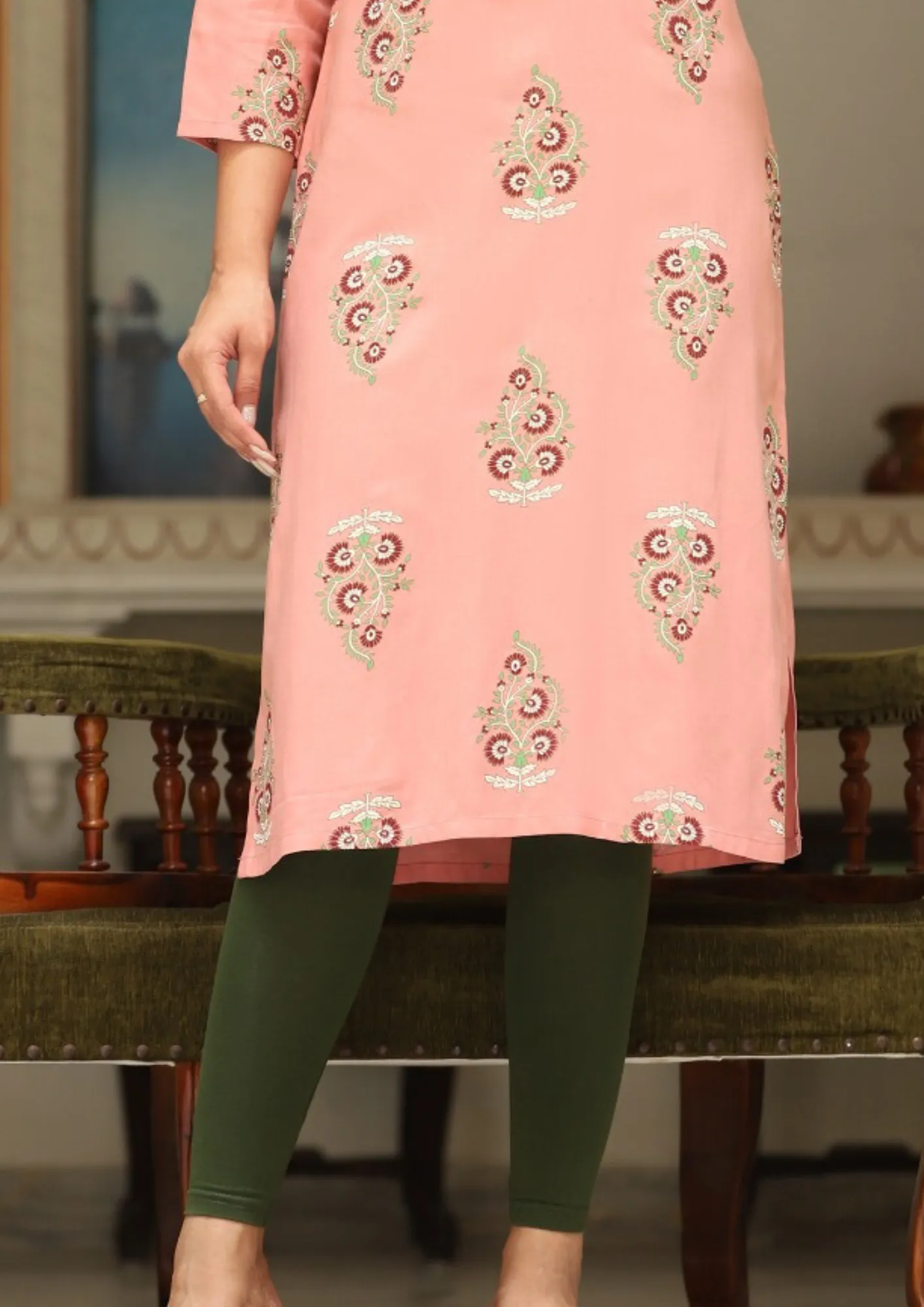 Lovely Pink Color Fancy Embroidery Work With Rayon Kurti For Women