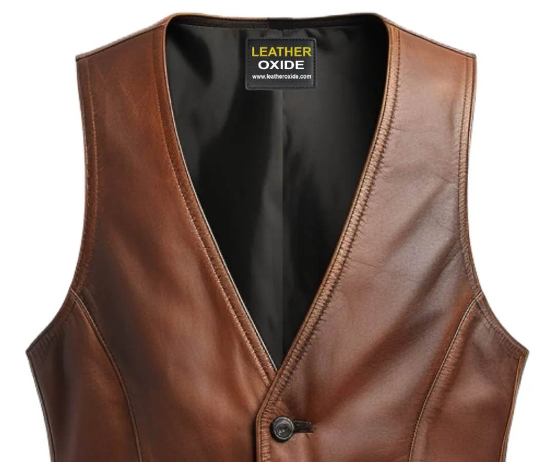 Men Brown Leather Vintage Vest