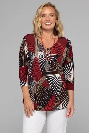 Merlot Print 3/4 Sleeve Jersey Top