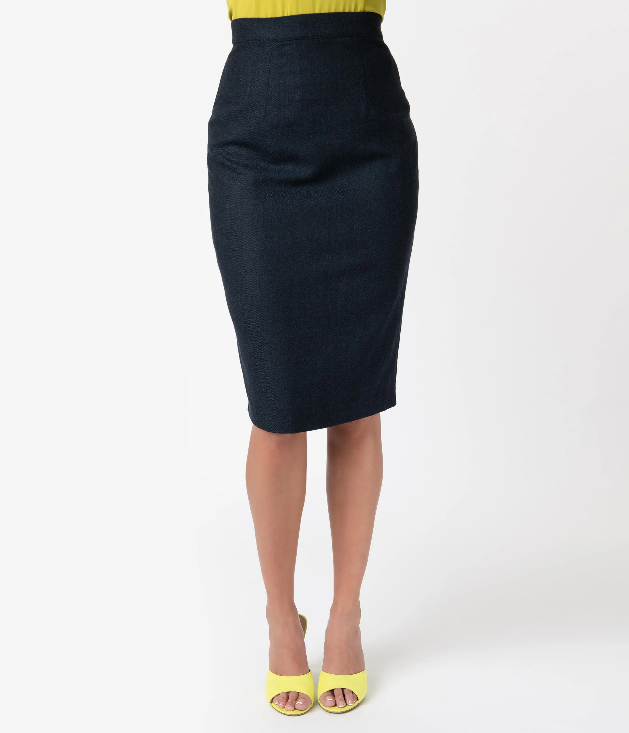 Micheline Pitt For Unique Vintage Navy Tweed Rachael Suit Wiggle Skirt