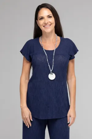 Navy Haven Poly/Rayon Knit Feature Stitched Top