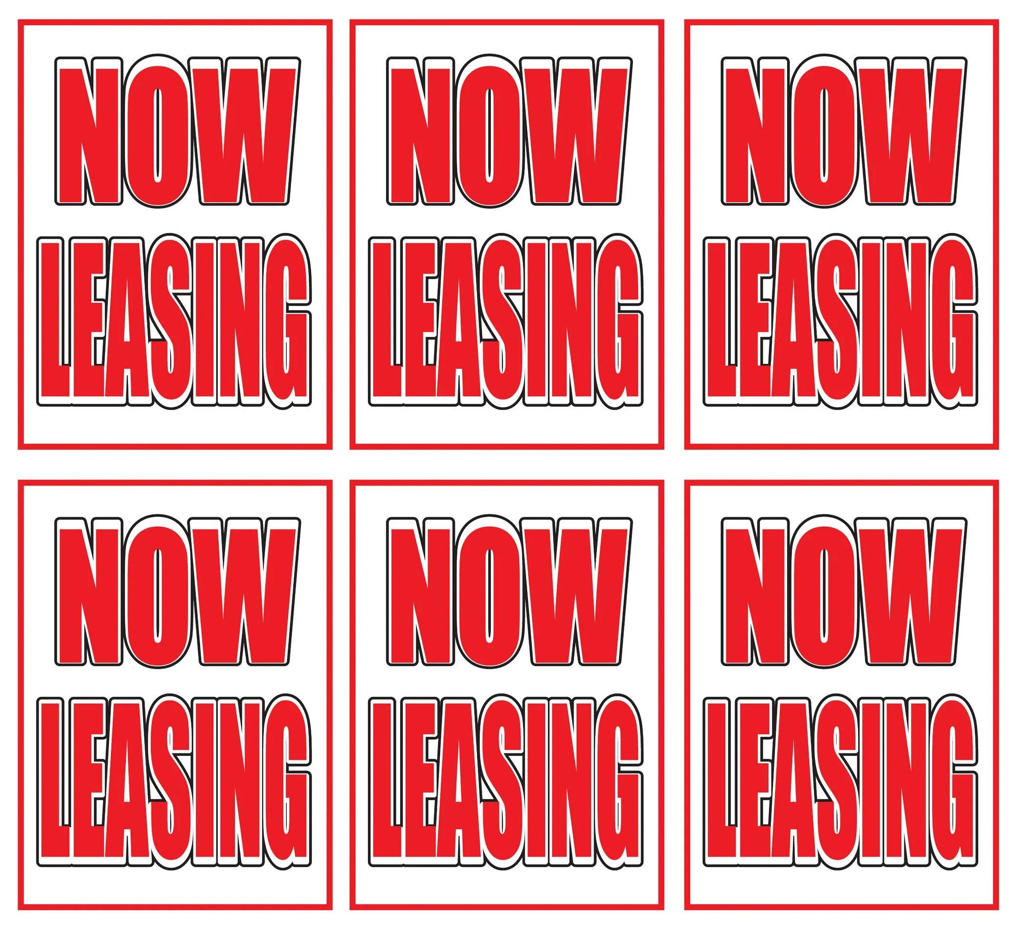 Now Leasing Store Window Display Paper Signs; 18w x 24h - 6 Pack