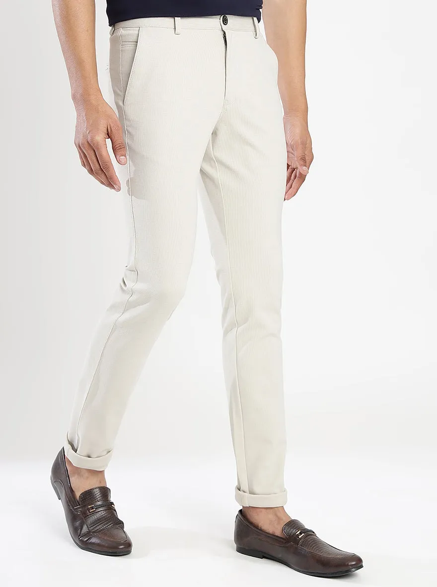 Off White Solid Venice Fit Casual Trouser | JadeBlue