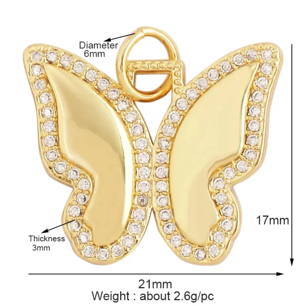 Pave Gold Butterfly Charm For Charm Bar & Charm Necklace