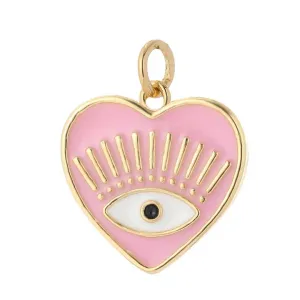 Pink Heart Eye Charm For Charm Necklace & Bracelet