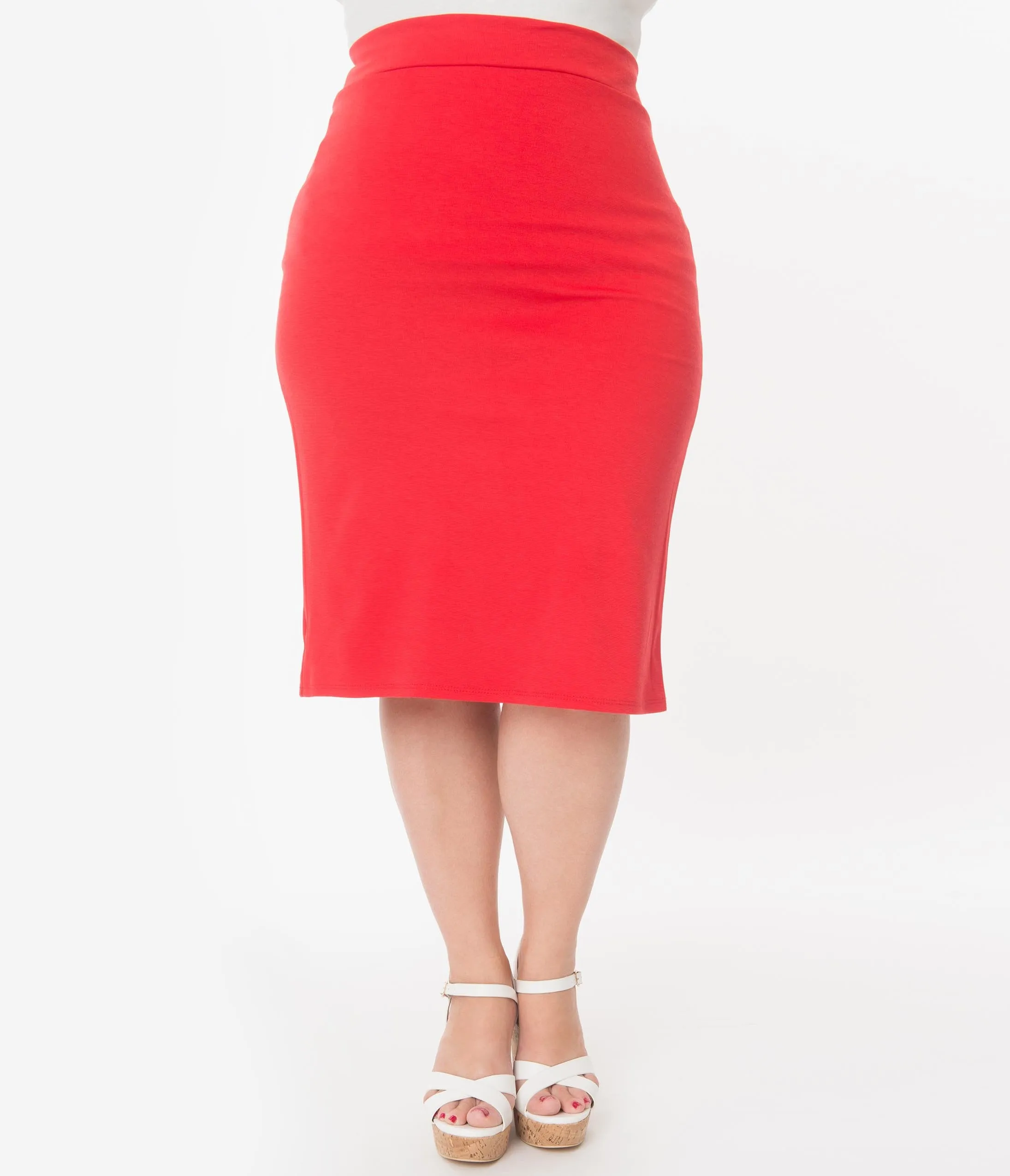 Plus Size Retro Style Red High Waisted Wiggle Skirt