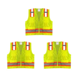 Safety Main 05TTSYZ Surveyor Vest, Class 2, Solid Front, Mesh Back, Hi-Vis Yellow, Pack of 3