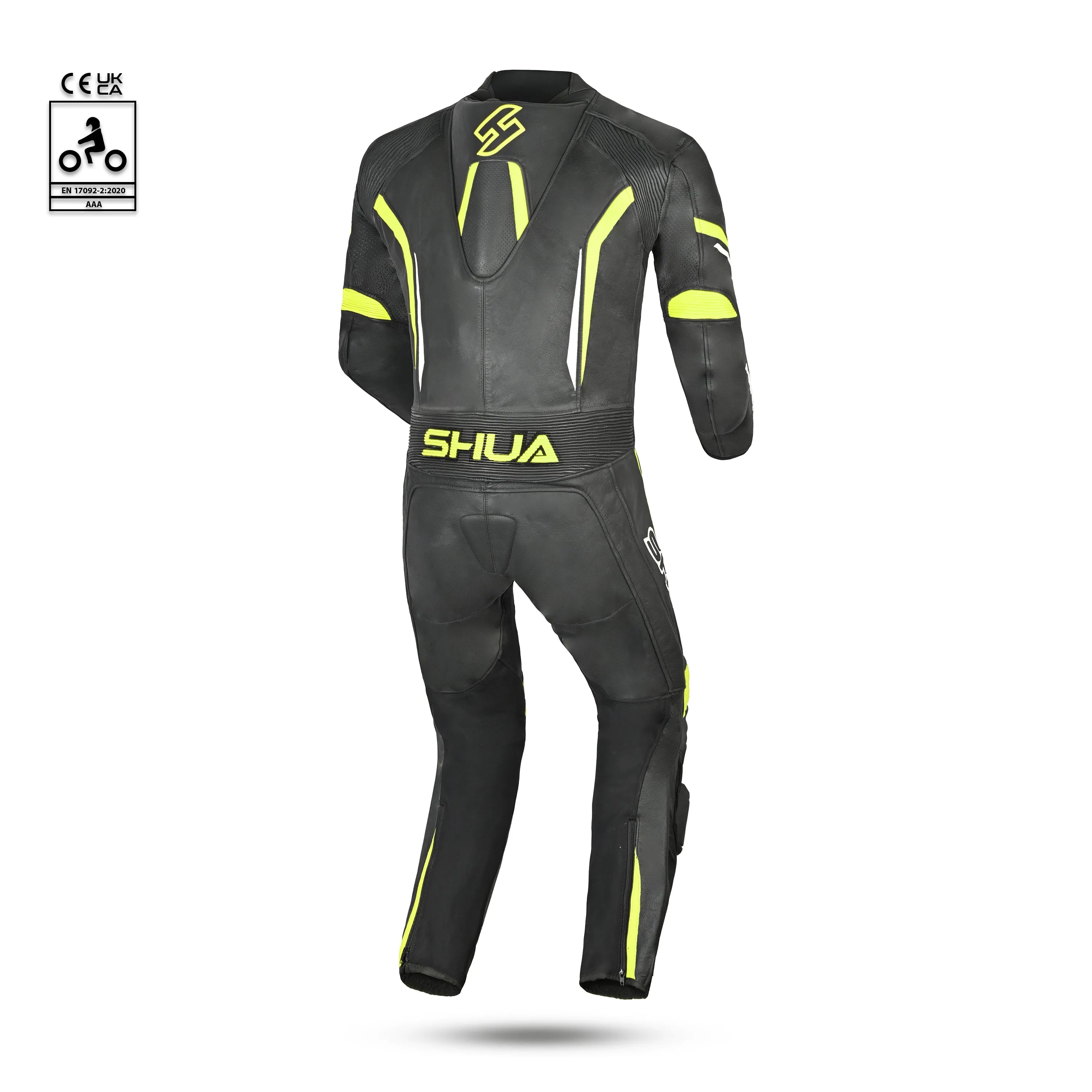 SHUA Infinity 1 PC Motorcycle Racing Leather Suit Black Yellow Flouro