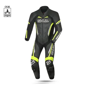 SHUA Infinity 1 PC Motorcycle Racing Leather Suit Black Yellow Flouro