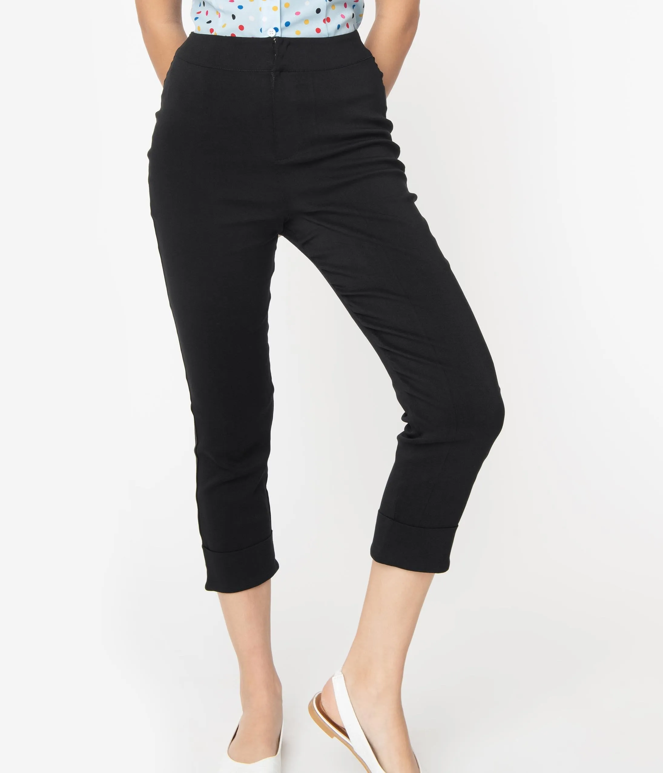 Smak Parlour Black Cuffed Smarty Pants Capri