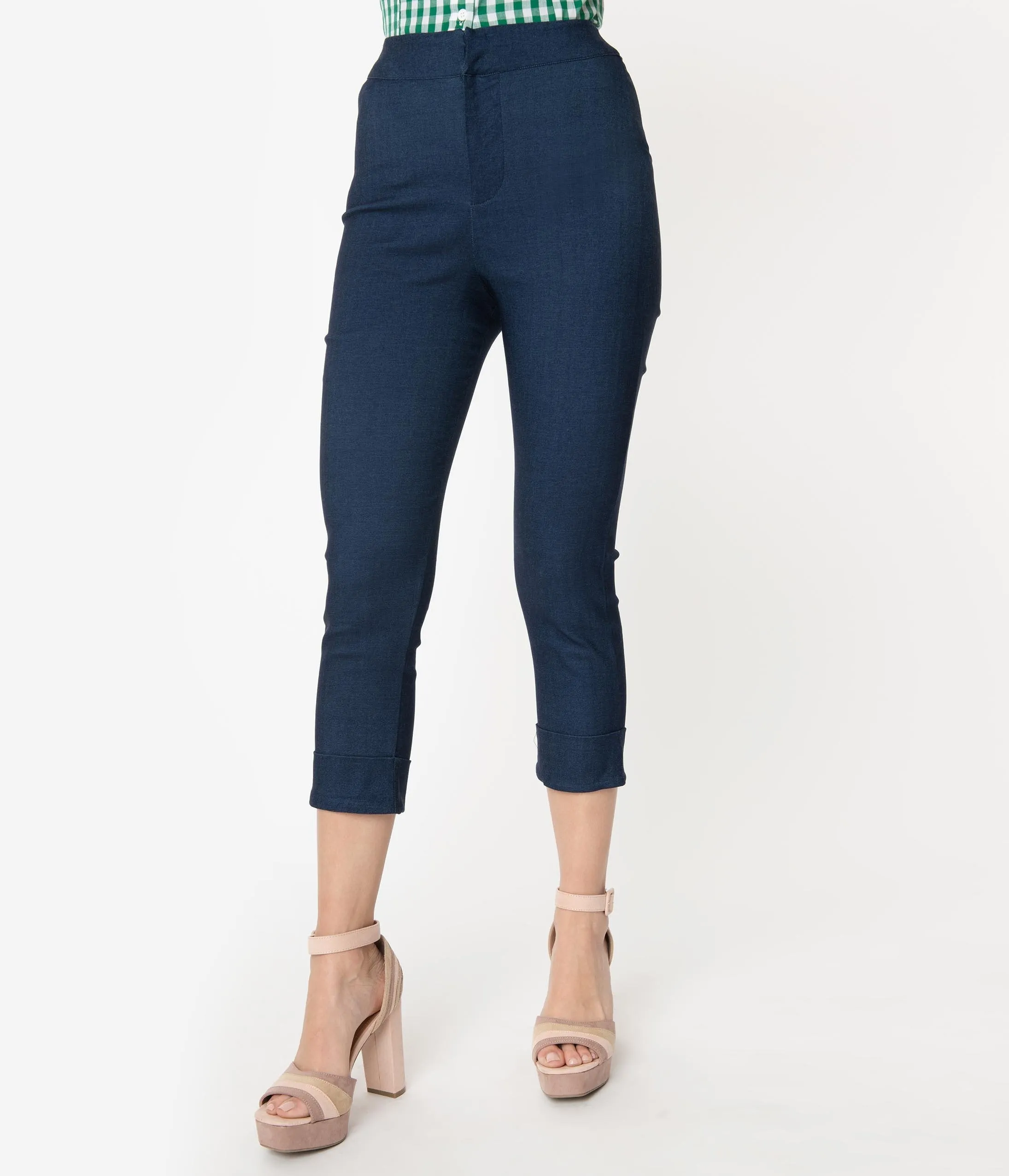 Smak Parlour Blue Denim Cuffed Smarty Pants Capri