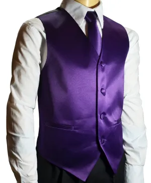 Solid Purple Boys Tuxedo Vest and Necktie Set