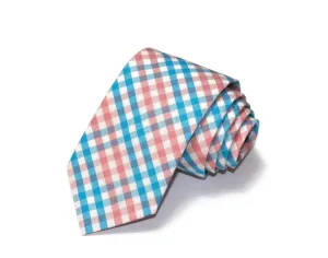 Turquoise & Coral Tattersall Necktie - Youth