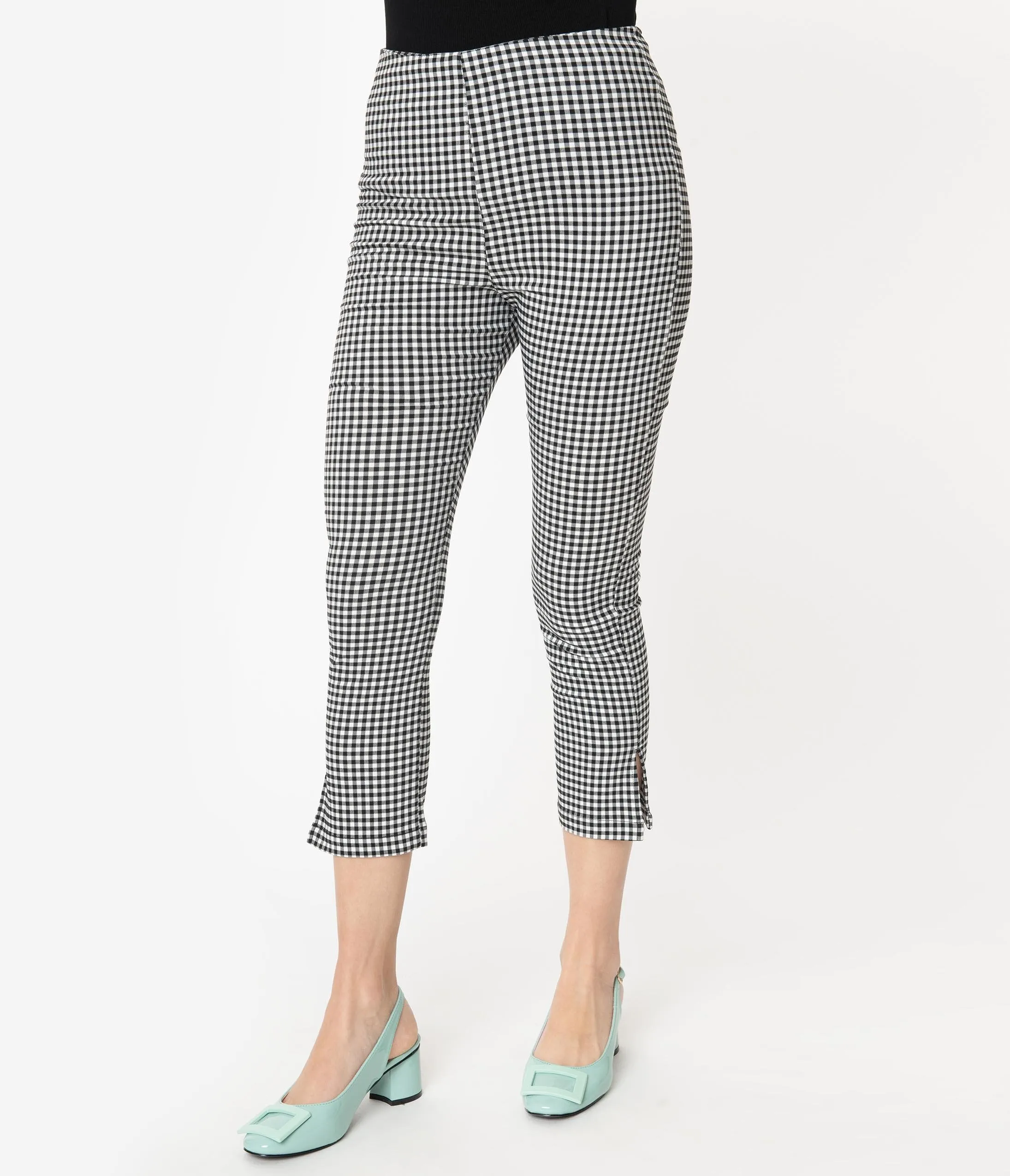 Unique Vintage Black & White Gingham Rachelle Capri Pants