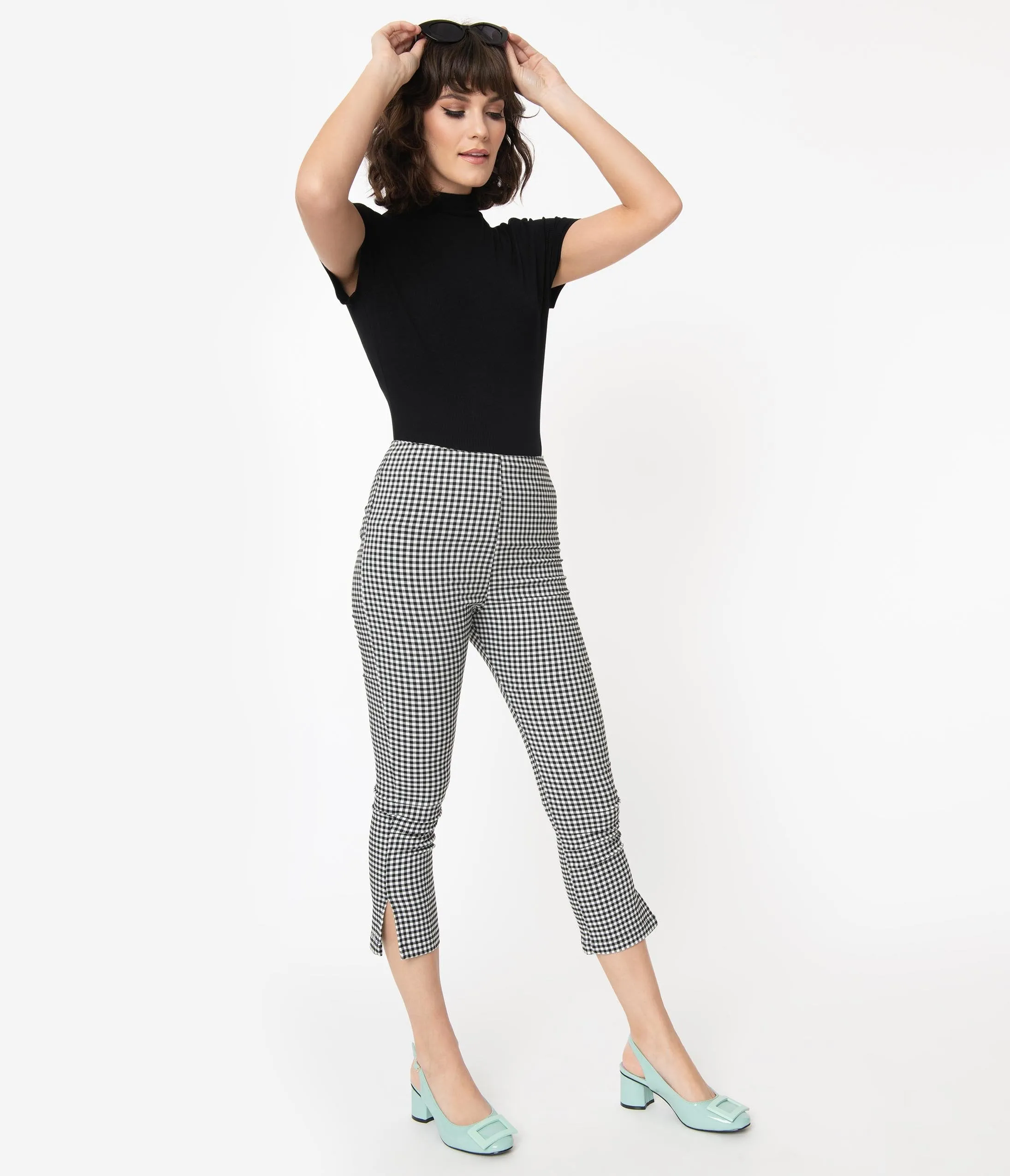 Unique Vintage Black & White Gingham Rachelle Capri Pants