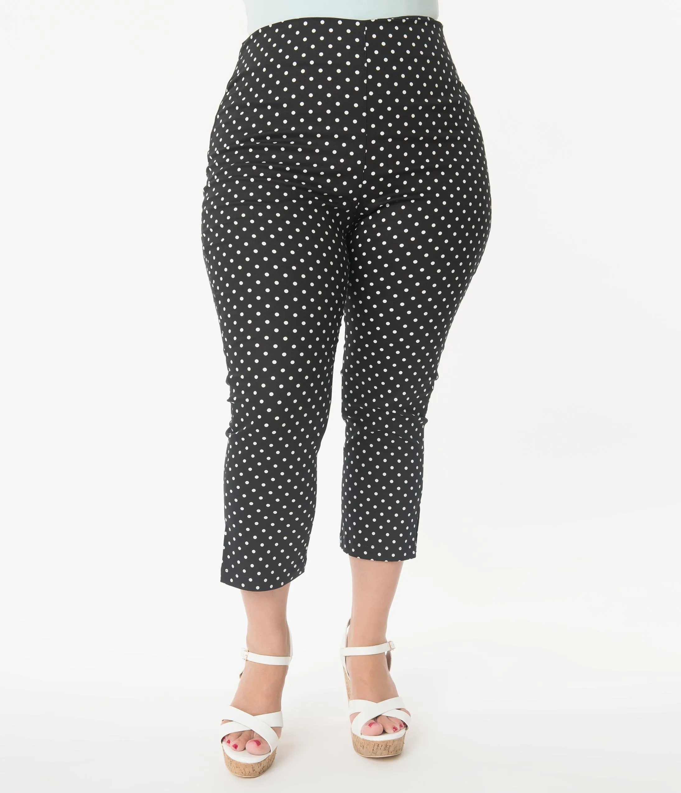 Unique Vintage Plus Size Black & White Pin Dot Rachelle Capri Pants