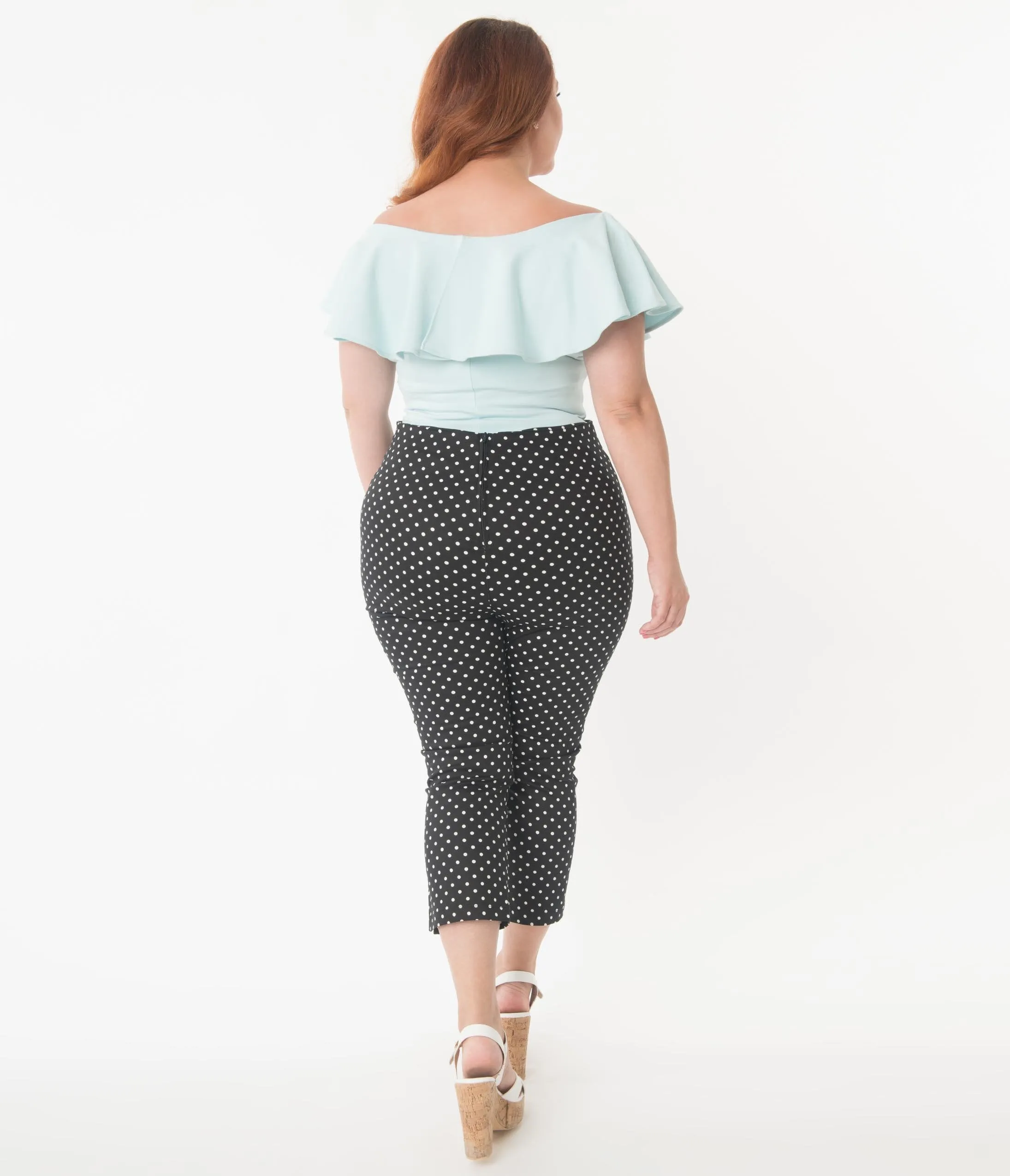 Unique Vintage Plus Size Black & White Pin Dot Rachelle Capri Pants