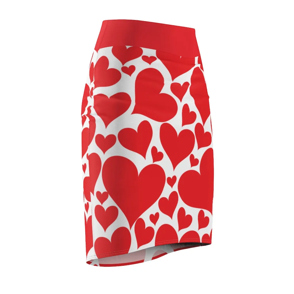 Uniquely You Womens Pencil Mini Skirt / Love Red Hearts - S867849