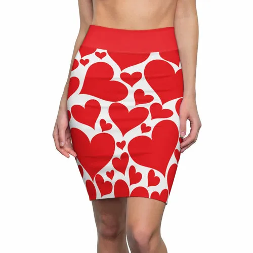 Uniquely You Womens Pencil Mini Skirt / Love Red Hearts - S867849