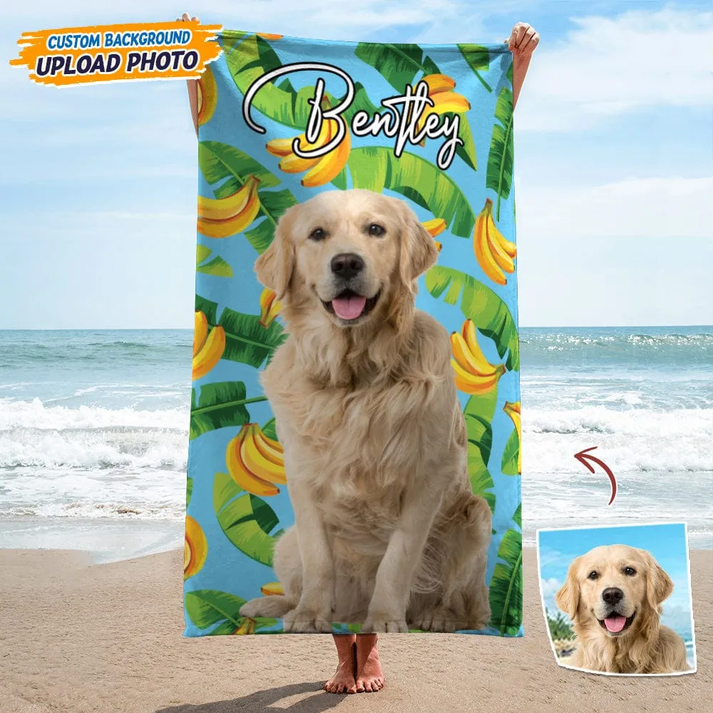 Upload Dog Photo Beach Towel, Personalized Name Dog Pool Towel, Gift for Dog Lover, Dog Beach Towel