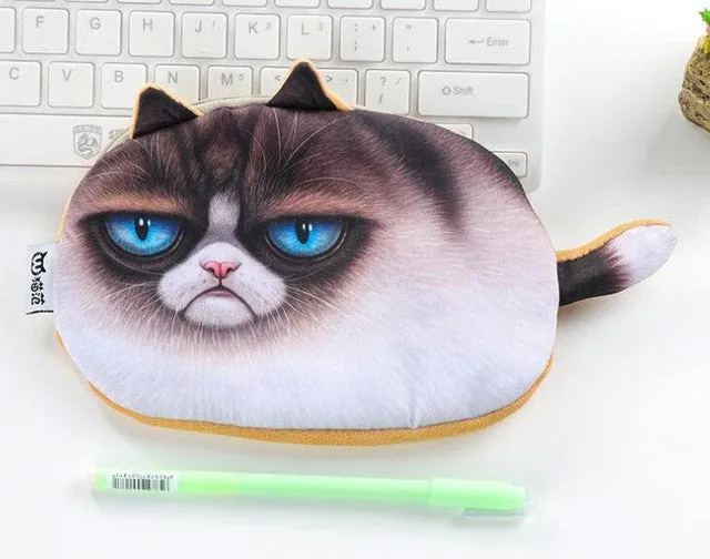 Vivid 3D Painting Chunky Cat Pencil Bag Stationery Storage Organizer Bag School Supply Student Prize