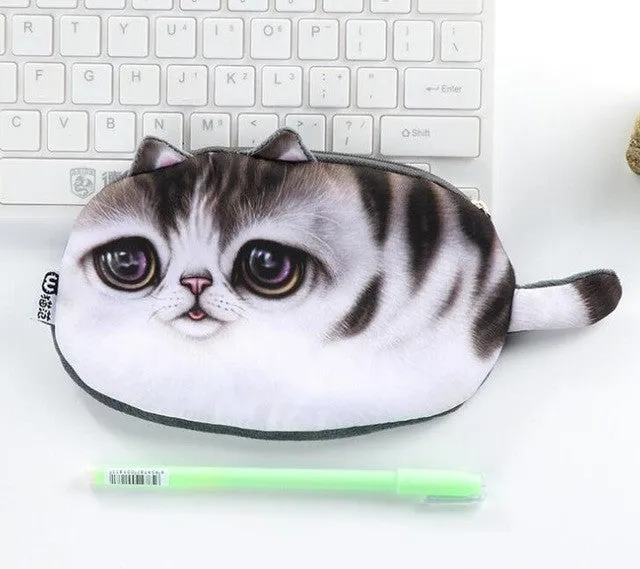 Vivid 3D Painting Chunky Cat Pencil Bag Stationery Storage Organizer Bag School Supply Student Prize