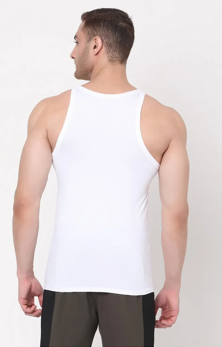 White Cotton Lycra Vest (Square Neck)- Underjeans By Spykar