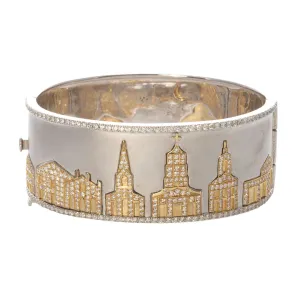 Wide Charleston Skyline Cuff Bangle with Diamonds