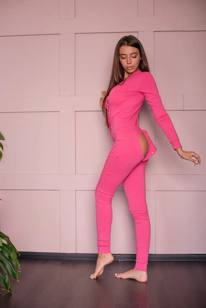 Woman Sexy butt flap Pajamas  jumpsuit cutout SweetJama Desire "Kiss My Ass"