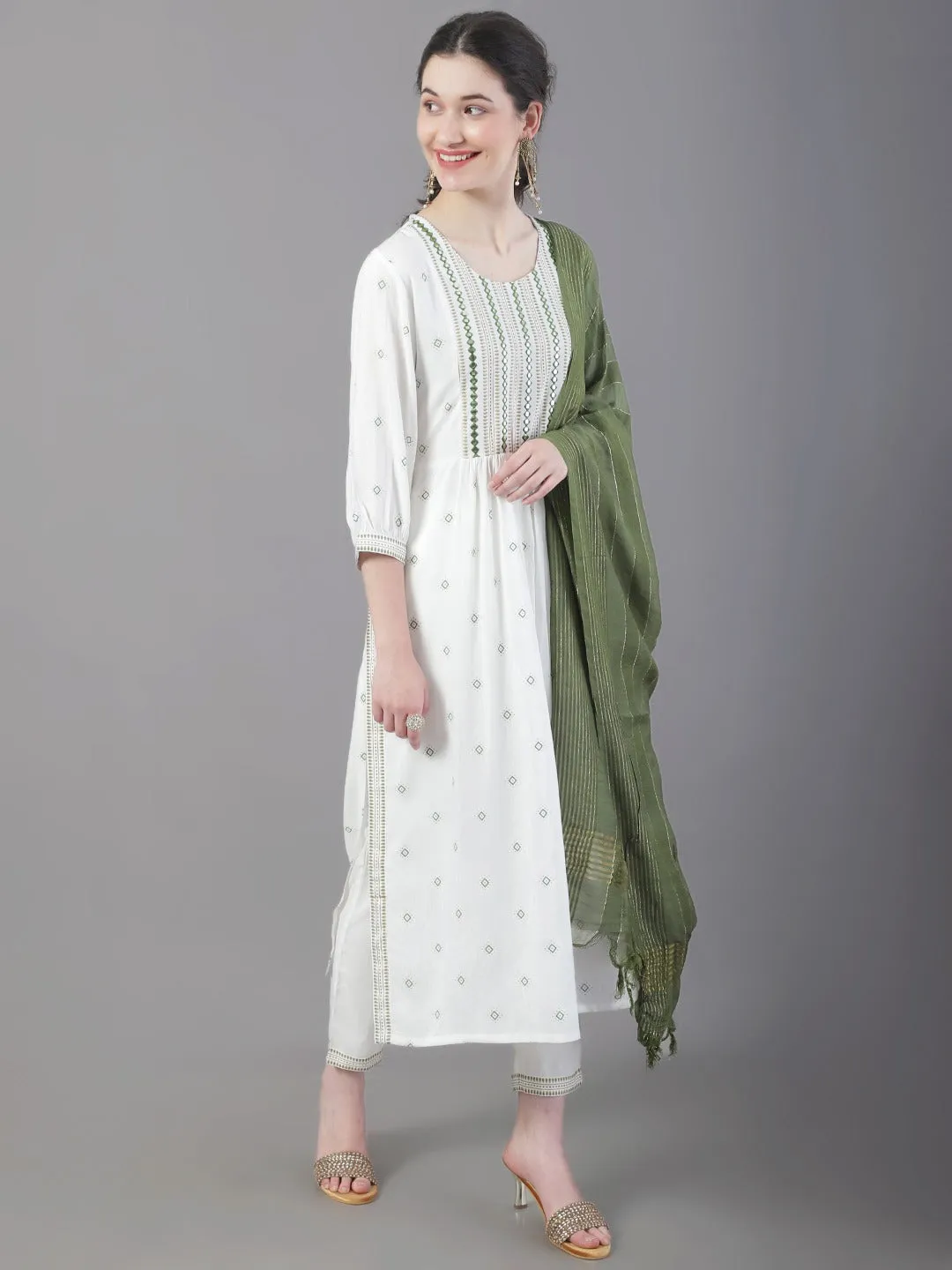 Women Ethnic Motifs Embroidered Mirror Work Kurta With Trousers & Dupatta