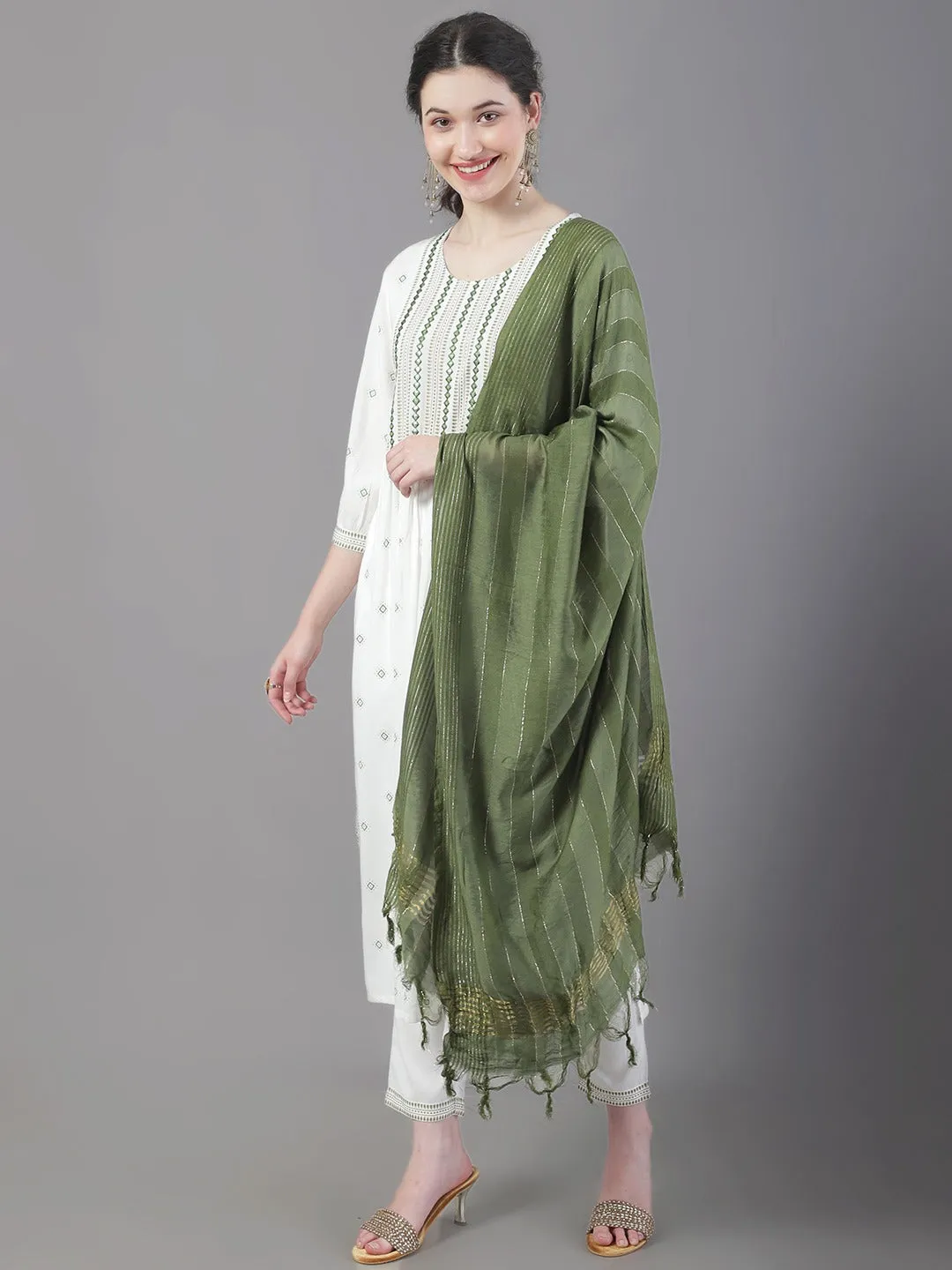 Women Ethnic Motifs Embroidered Mirror Work Kurta With Trousers & Dupatta