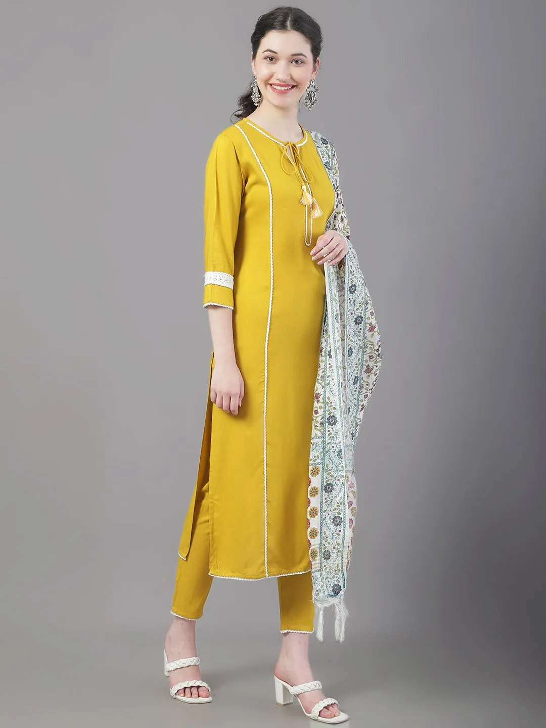 Women Panelled Kurta With Trousers & With Dupatta