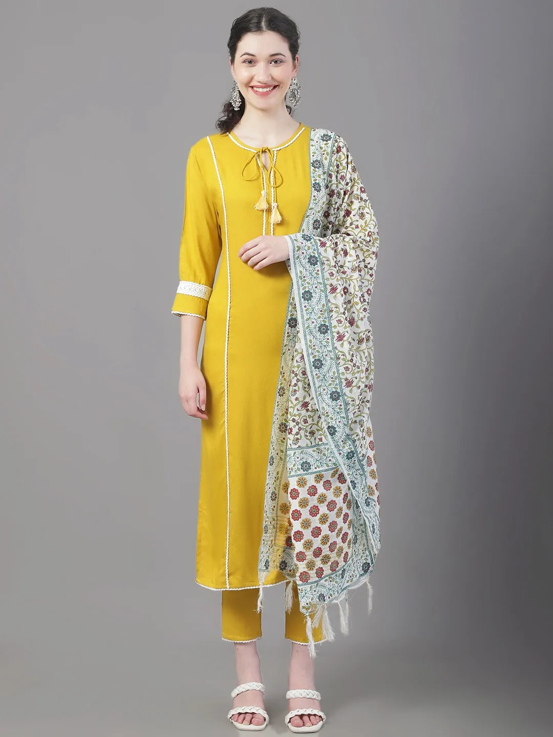 Women Panelled Kurta With Trousers & With Dupatta