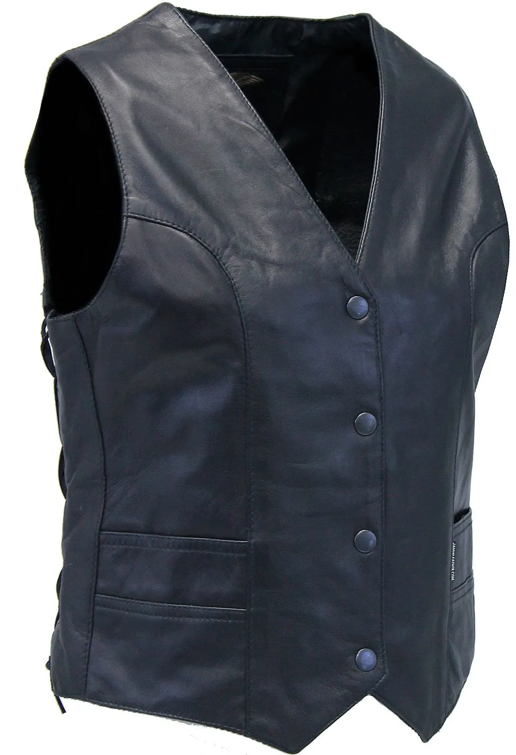 Women's Long Side Lace Lambskin Leather Vest #VL556NLK