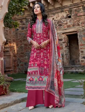 Women's Pink Cotton Pakistani unstitched suits Dress Material With Chiffon Dupatta