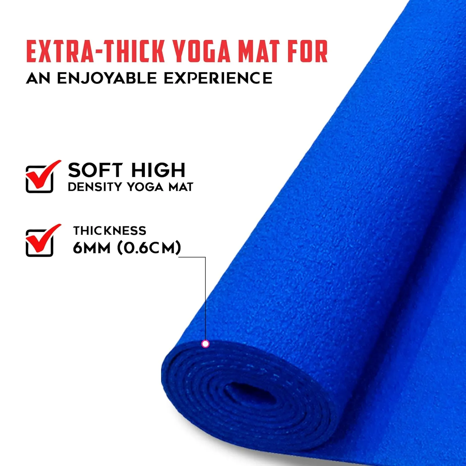 YE6-1.2-BL 6mm Thick Premium Exercise Yoga Mat for Gym Workout [Ultra-Dense Cushioning | Tear Resistance & Water Proof] Eco-Friendly Non-Slip Yoga Mat for Gym and Any General Fitness